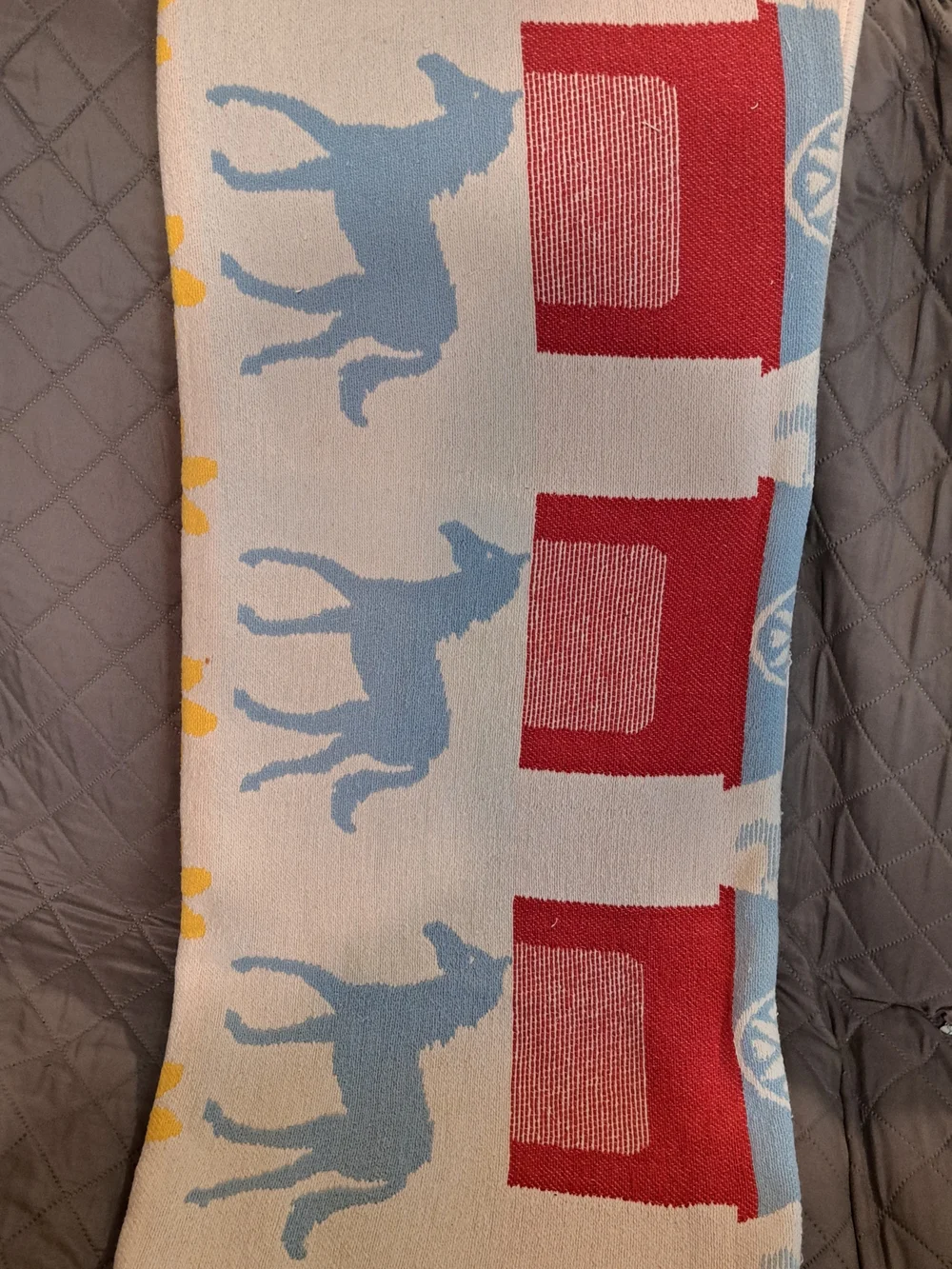 Vintage Multi-Color Farm Animal Cotton Throw Blanket - Blue, Yellow, Red